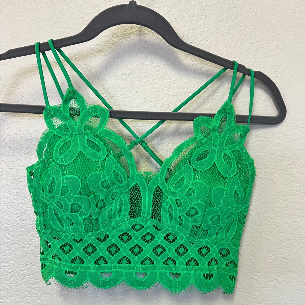 Bright Green Crochet Lace Bralette with Bra Pads